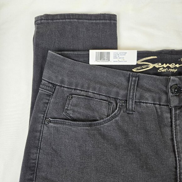 Seven7 Size 12 TummyLess High Rise Skinny Jeans Black Distressed Stretch NWT - Picture 2 of 16